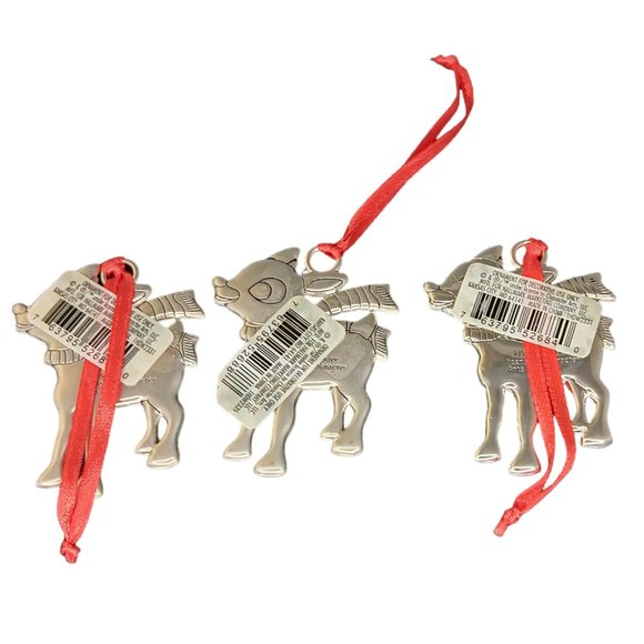 Set of Three Rudolph Reindeer Christmas Ornaments Silver - Picture 2 of 3